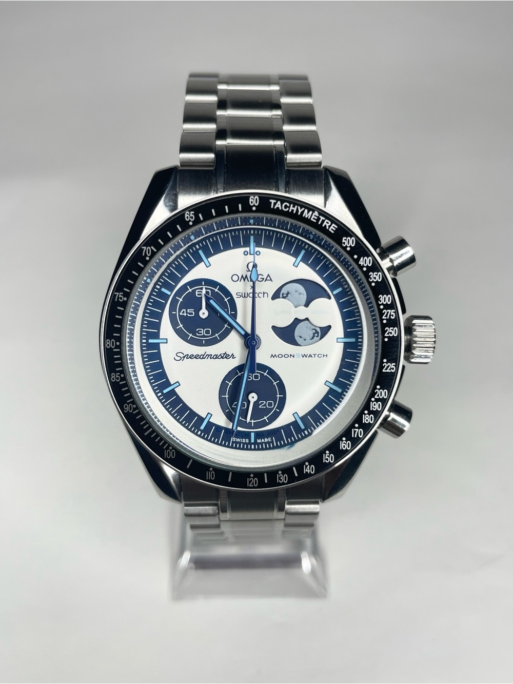 Swatch Speedmaster MoonSwatch Stainless Steel Blue Dial Custom Made Mod Watch